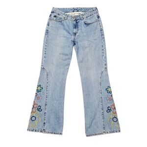 Vintage Fredrick's Of Hollywood Bell Bottom Floral Embroidered Jeans - Size 11